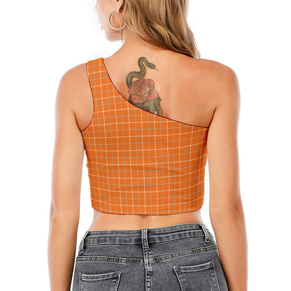 Orange Tattersall Pattern Print One Shoulder Crop Top