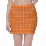 Orange Tattersall Pattern Print Pencil Mini Skirt