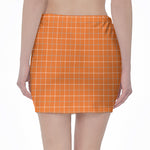 Orange Tattersall Pattern Print Pencil Mini Skirt