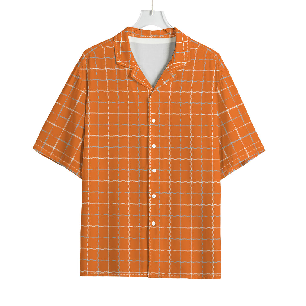 Orange Tattersall Pattern Print Rayon Hawaiian Shirt