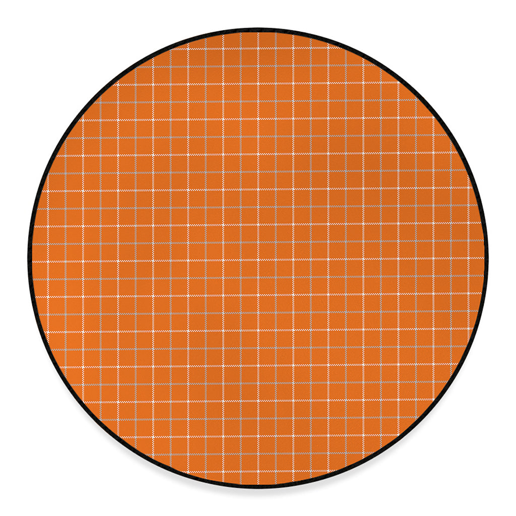 Orange Tattersall Pattern Print Round Floor Mat