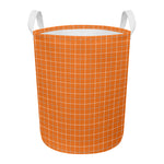 Orange Tattersall Pattern Print Round Laundry Basket