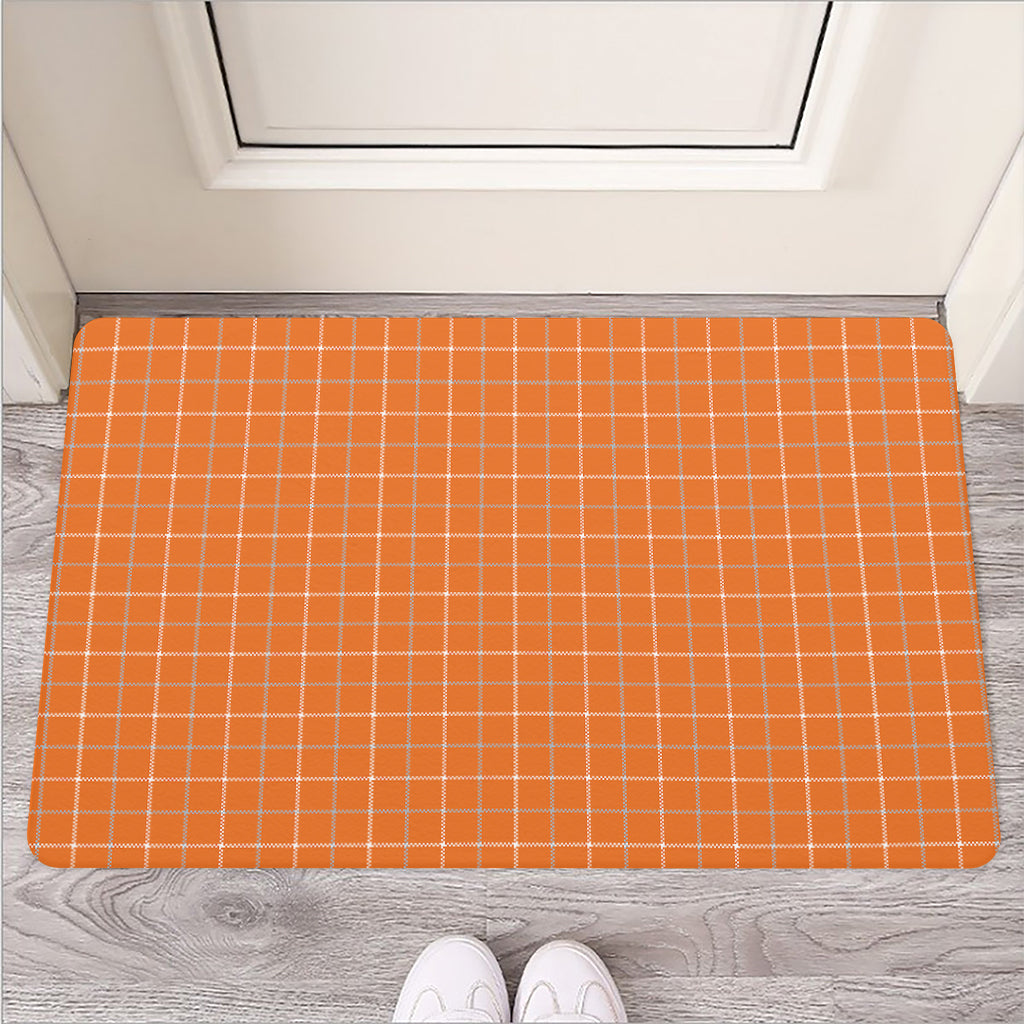 Orange Tattersall Pattern Print Rubber Doormat