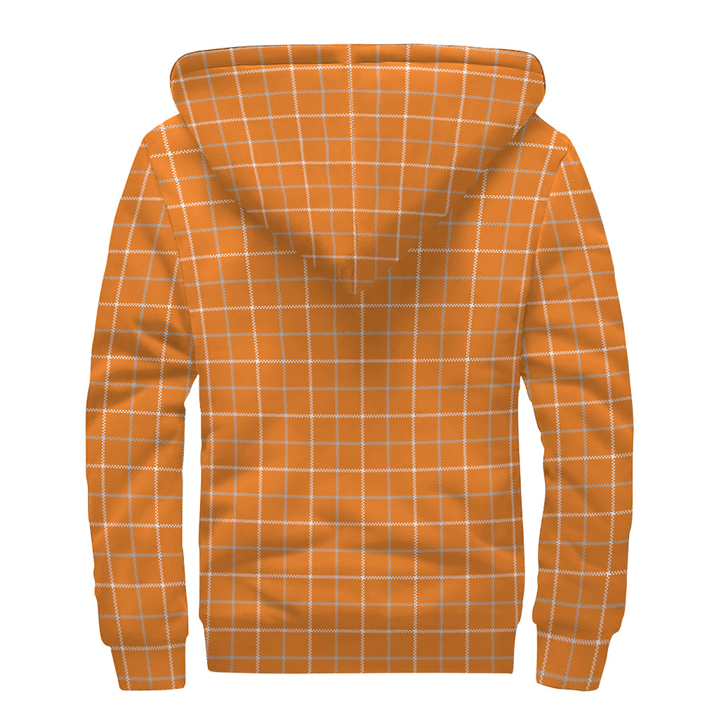 Orange Tattersall Pattern Print Sherpa Lined Zip Up Hoodie