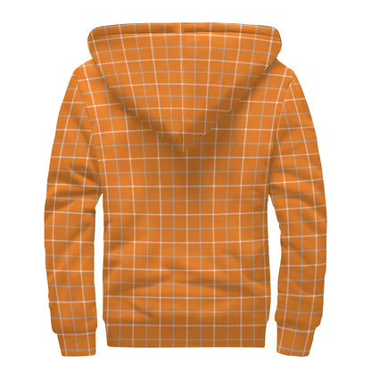 Orange Tattersall Pattern Print Sherpa Lined Zip Up Hoodie