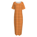 Orange Tattersall Pattern Print Short Sleeve Long Nightdress