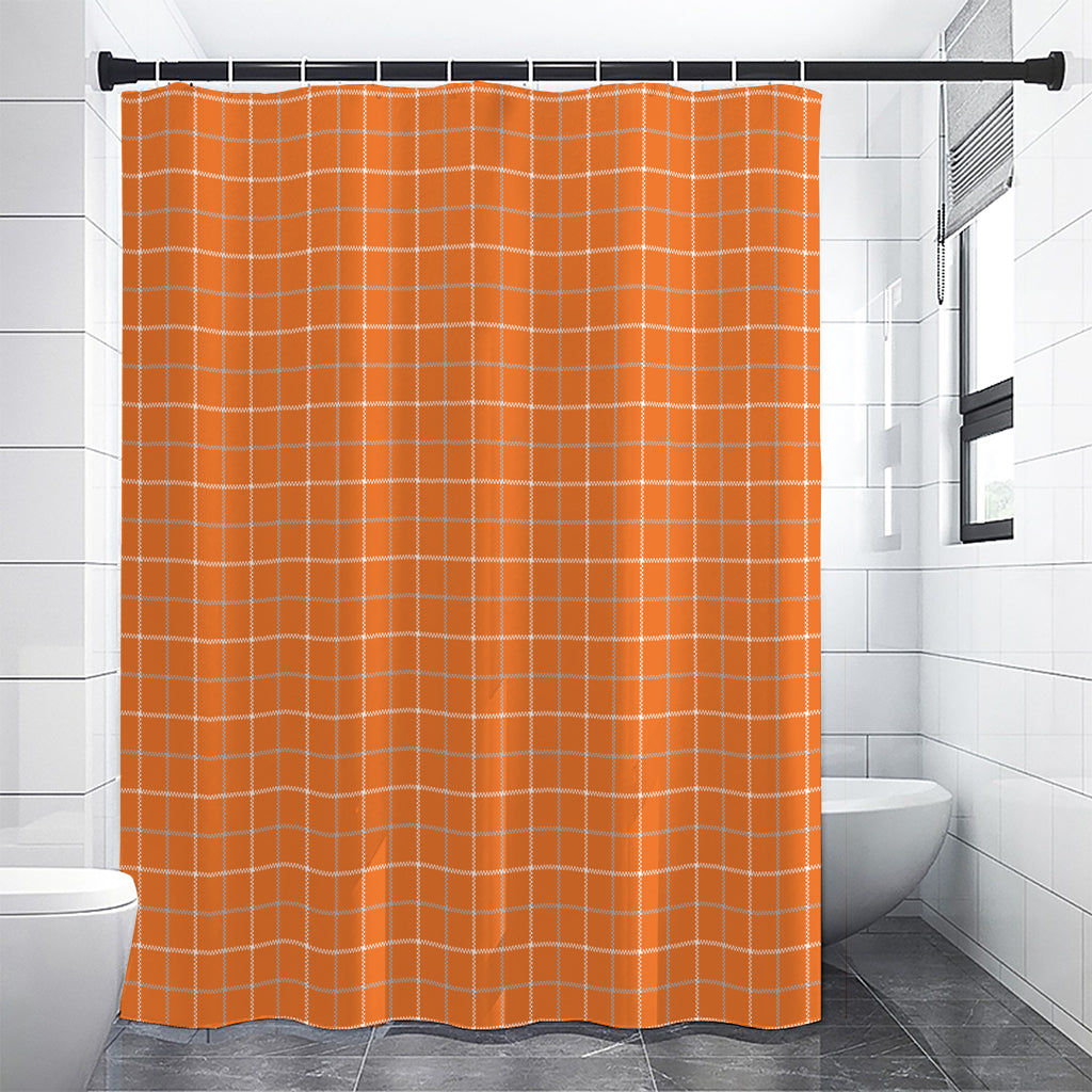 Orange Tattersall Pattern Print Shower Curtain