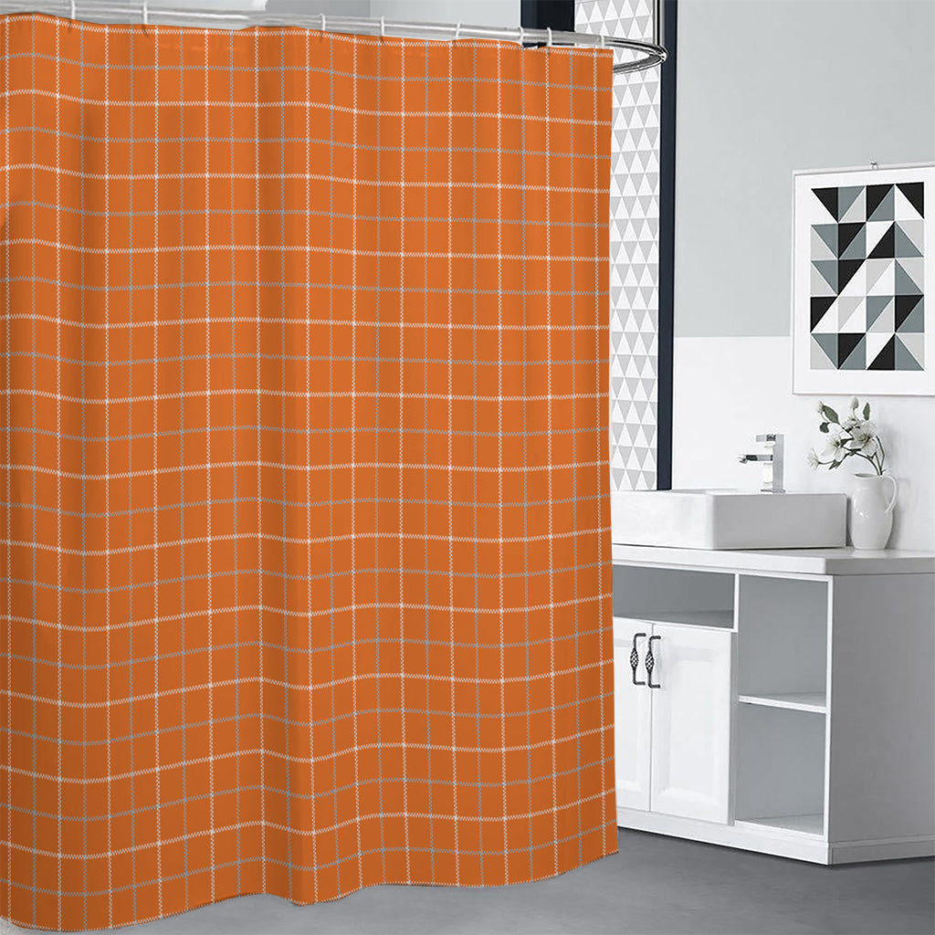 Orange Tattersall Pattern Print Shower Curtain