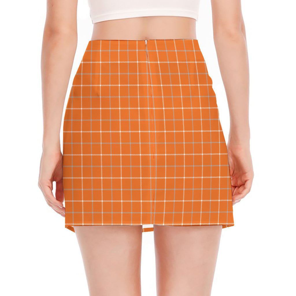 Orange Tattersall Pattern Print Side Slit Mini Skirt