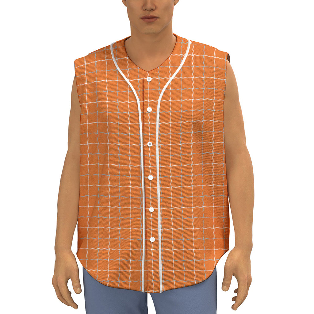 Orange Tattersall Pattern Print Sleeveless Baseball Jersey