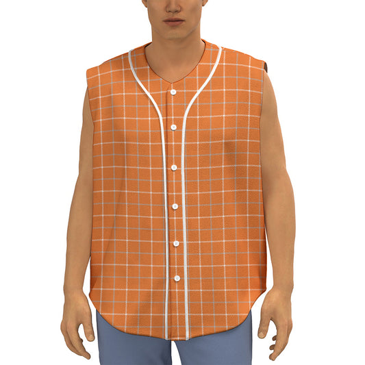Orange Tattersall Pattern Print Sleeveless Baseball Jersey