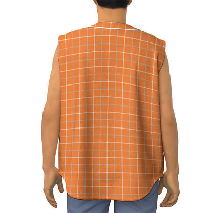 Orange Tattersall Pattern Print Sleeveless Baseball Jersey