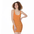 Orange Tattersall Pattern Print Sleeveless Bodycon Dress