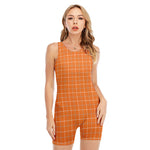 Orange Tattersall Pattern Print Sleeveless One Piece Swimsuit