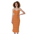 Orange Tattersall Pattern Print Slim Fit Midi Cami Dress
