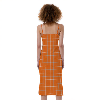 Orange Tattersall Pattern Print Slim Fit Midi Cami Dress