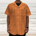 Orange Tattersall Pattern Print Textured Short Sleeve Shirt