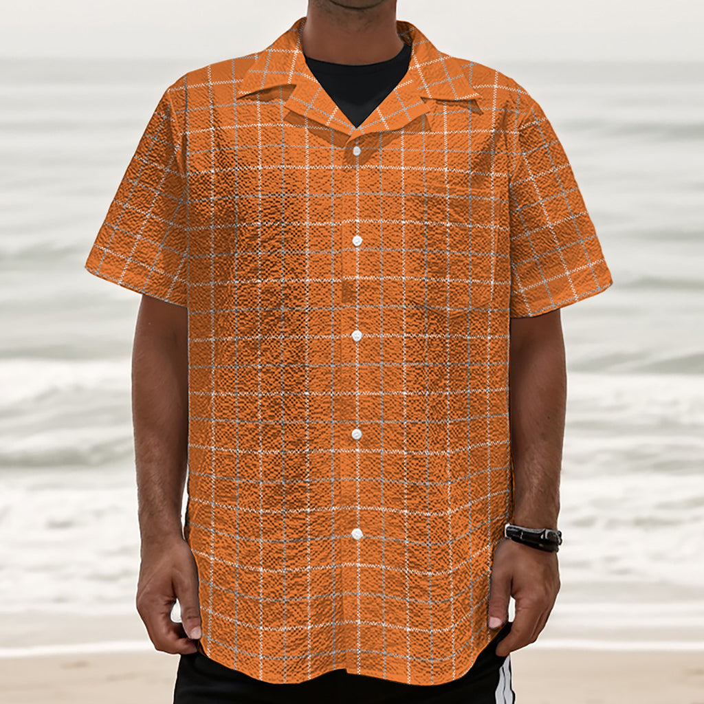 Orange Tattersall Pattern Print Textured Short Sleeve Shirt