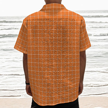 Orange Tattersall Pattern Print Textured Short Sleeve Shirt