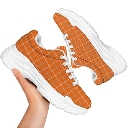 Orange Tattersall Pattern Print White Chunky Shoes