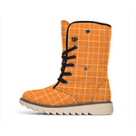 Orange Tattersall Pattern Print Winter Boots