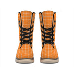 Orange Tattersall Pattern Print Winter Boots