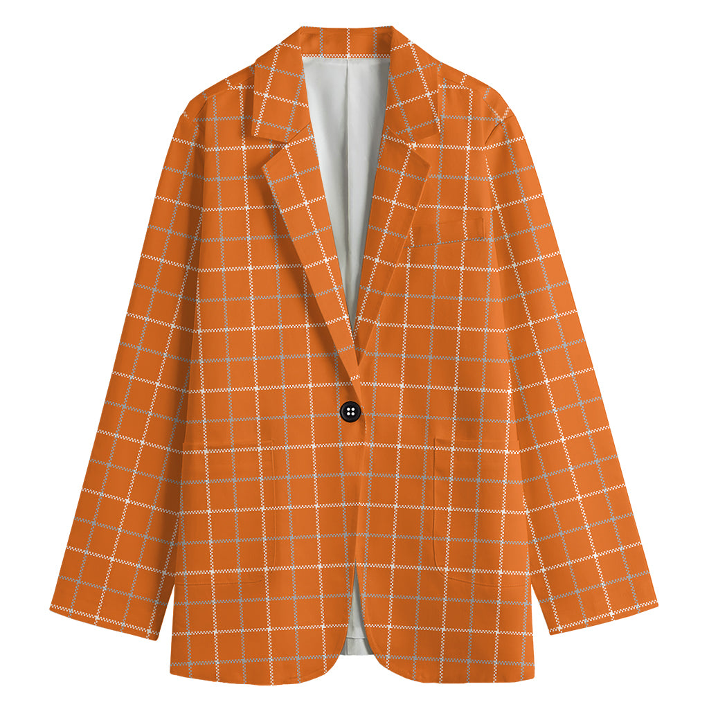 Orange Tattersall Pattern Print Women's Blazer