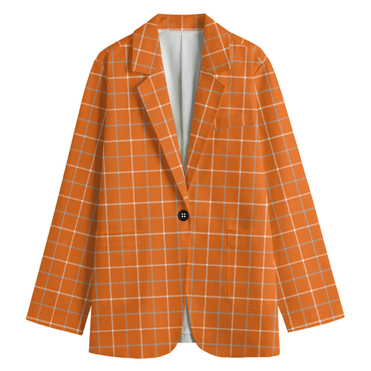 Orange Tattersall Pattern Print Women's Blazer