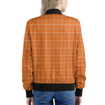 Orange Tattersall Pattern Print Women's Bomber Jacket