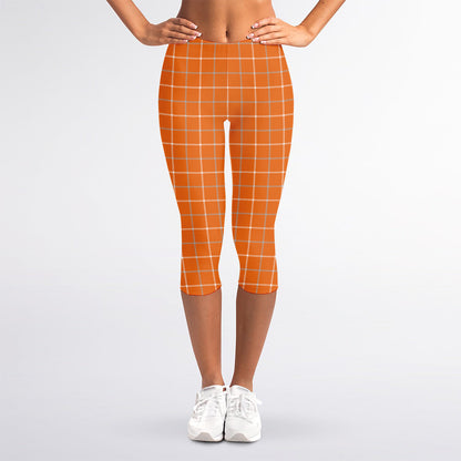 Orange Tattersall Pattern Print Women's Capri Leggings