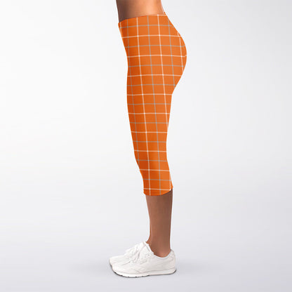 Orange Tattersall Pattern Print Women's Capri Leggings