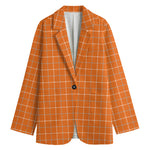 Orange Tattersall Pattern Print Women's Cotton Blazer