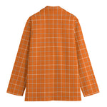 Orange Tattersall Pattern Print Women's Cotton Blazer