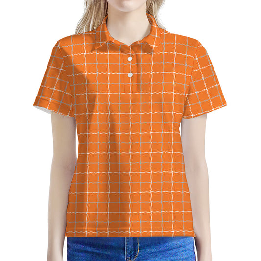 Orange Tattersall Pattern Print Women's Polo Shirt