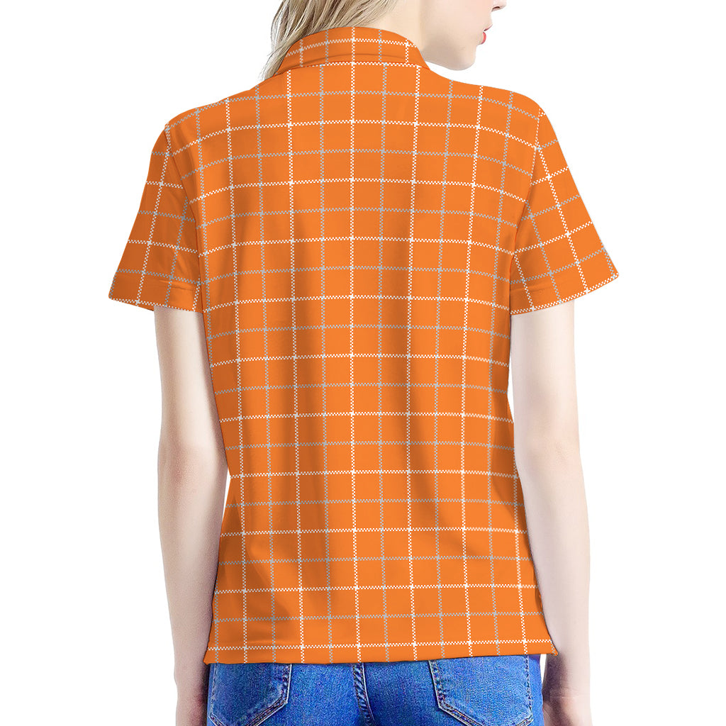 Orange Tattersall Pattern Print Women's Polo Shirt
