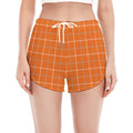 Orange Tattersall Pattern Print Women's Split Running Shorts