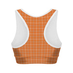 Orange Tattersall Pattern Print Women's Sports Bra