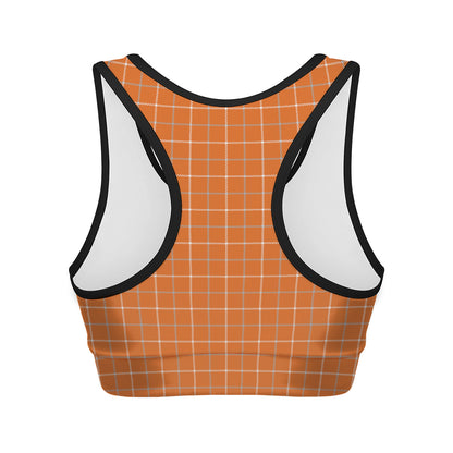 Orange Tattersall Pattern Print Women's Sports Bra