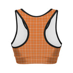 Orange Tattersall Pattern Print Women's Sports Bra
