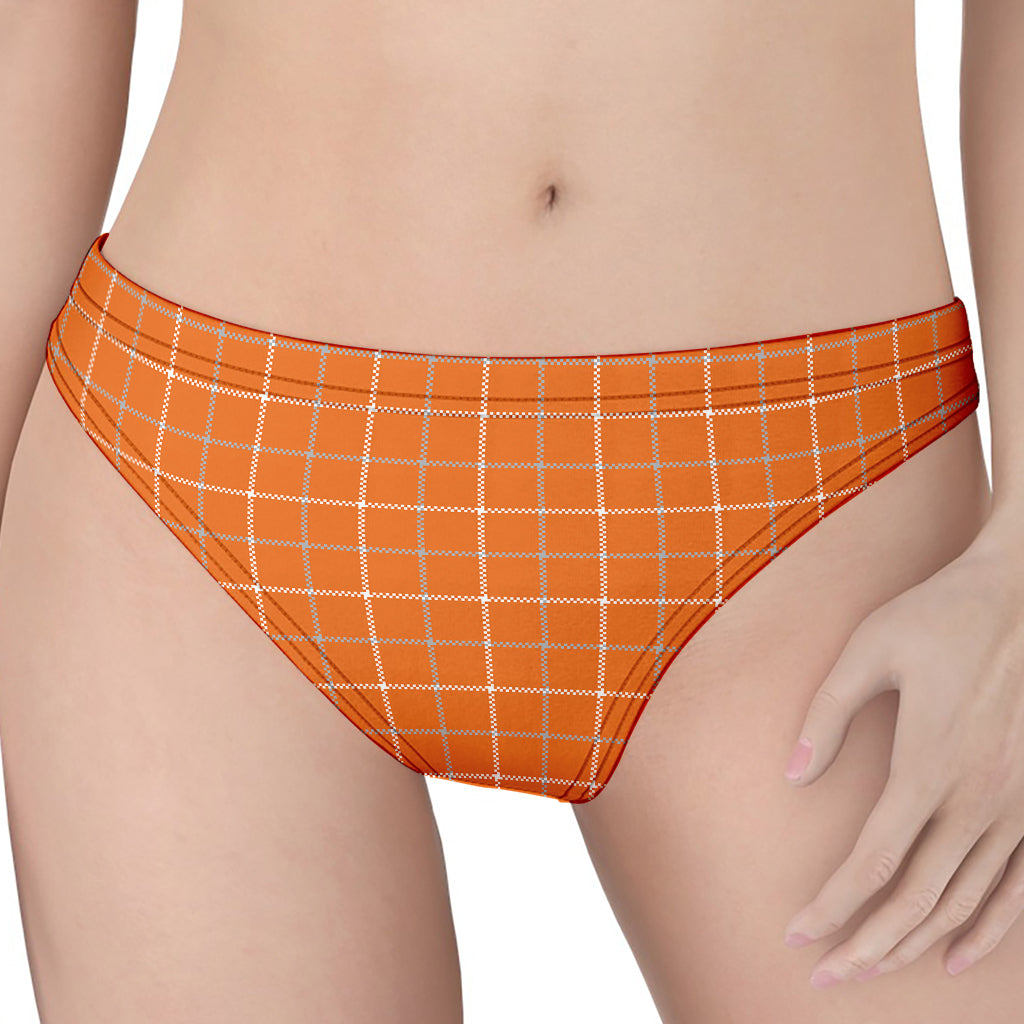 Orange Tattersall Pattern Print Women's Thong