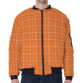 Orange Tattersall Pattern Print Zip Sleeve Bomber Jacket