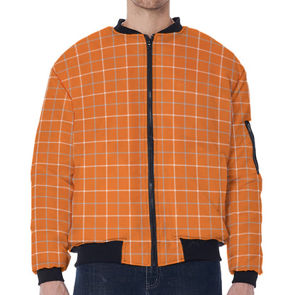 Orange Tattersall Pattern Print Zip Sleeve Bomber Jacket