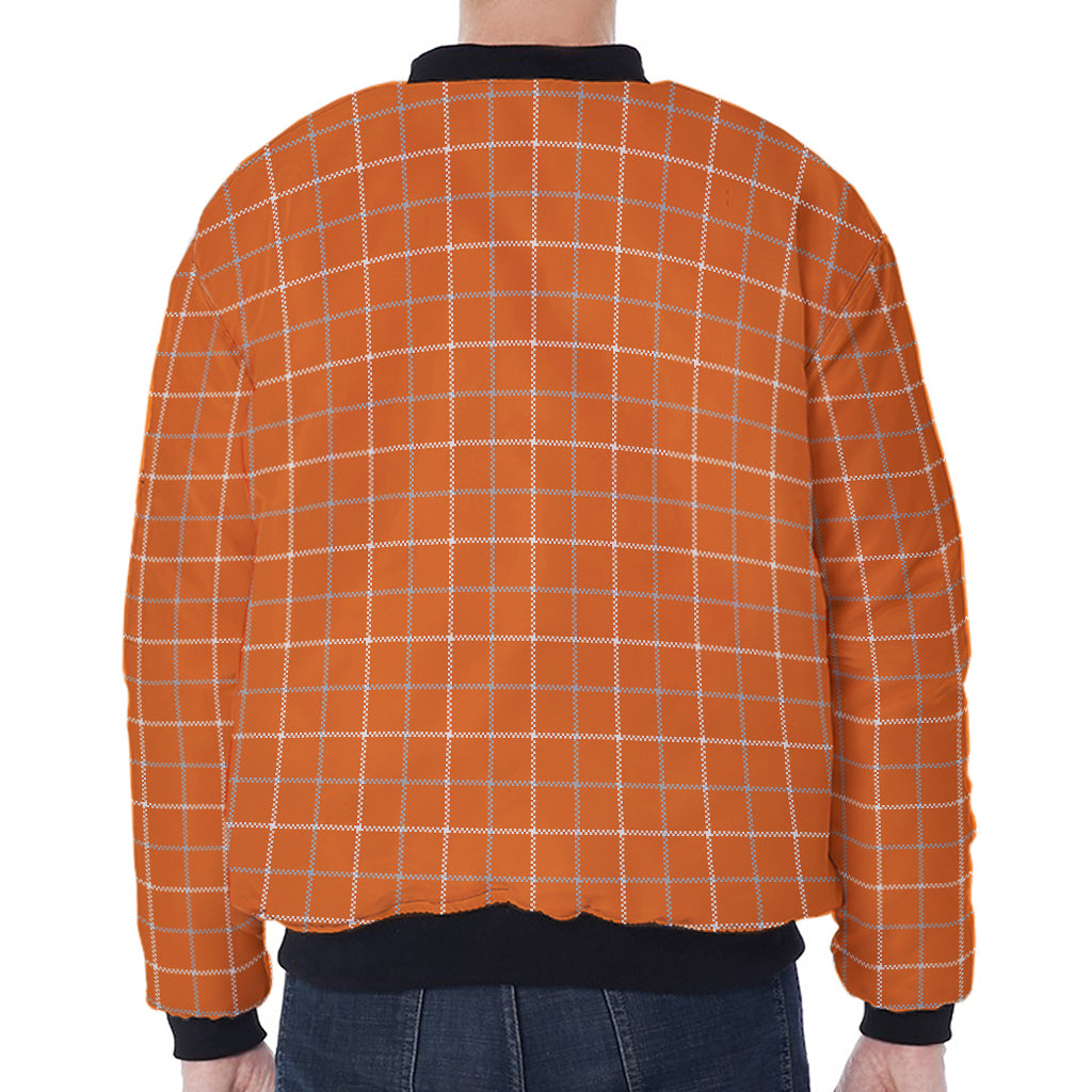 Orange Tattersall Pattern Print Zip Sleeve Bomber Jacket