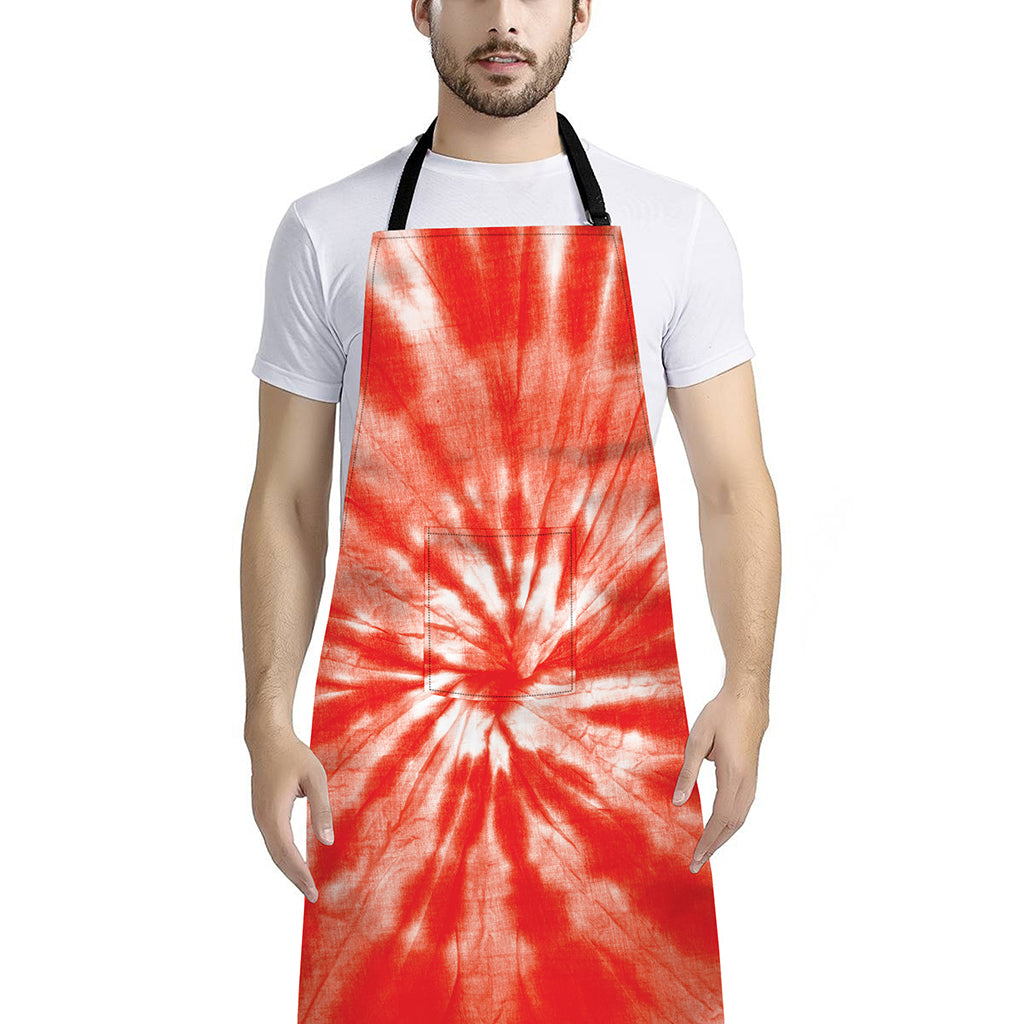 Orange Tie Dye Print Bib Apron With Pocket