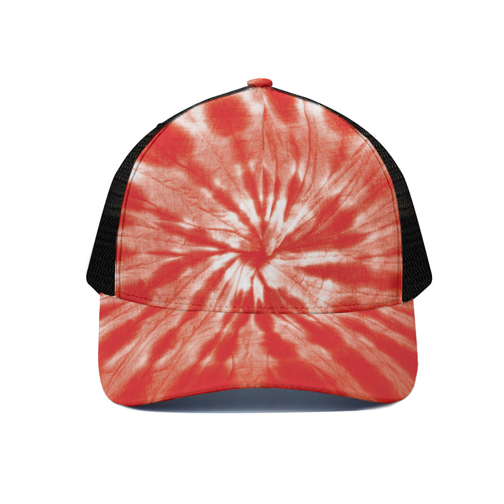 Orange Tie Dye Print Black Mesh Trucker Cap
