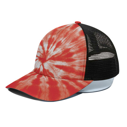 Orange Tie Dye Print Black Mesh Trucker Cap