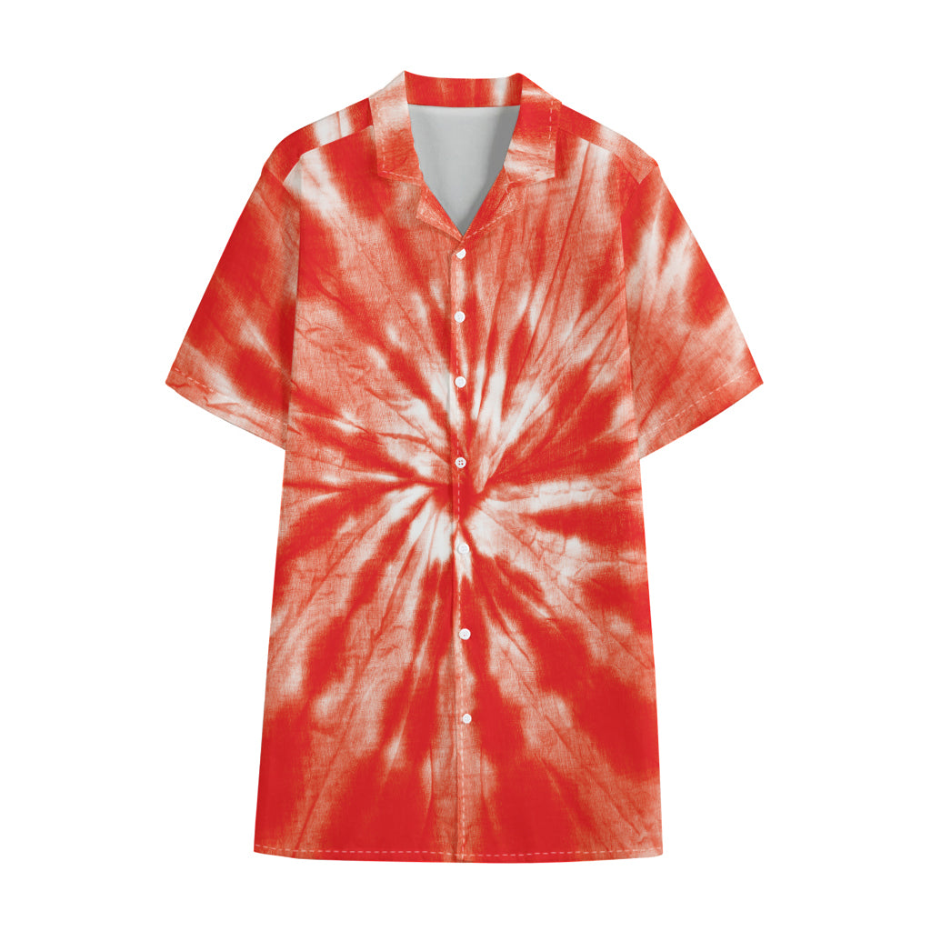 Orange Tie Dye Print Cotton Hawaiian Shirt