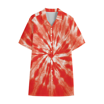 Orange Tie Dye Print Cotton Hawaiian Shirt