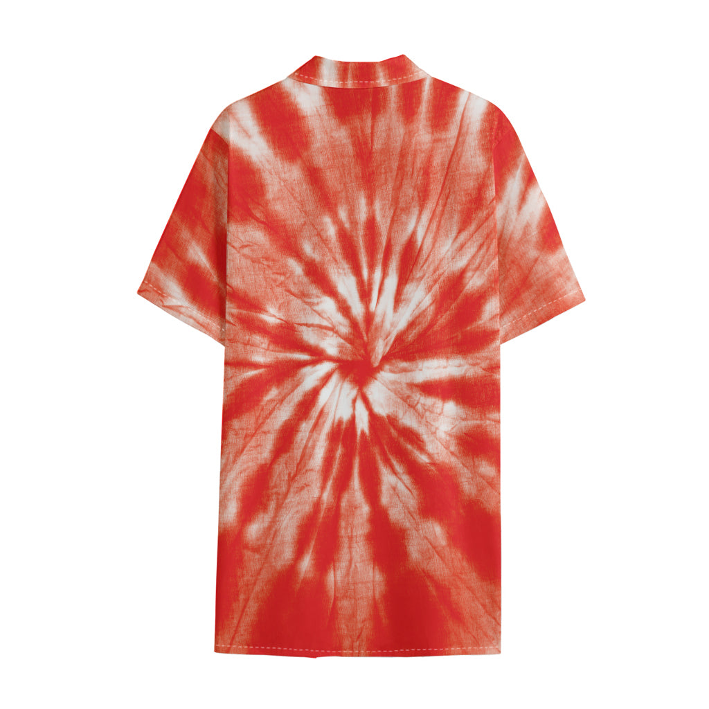 Orange Tie Dye Print Cotton Hawaiian Shirt