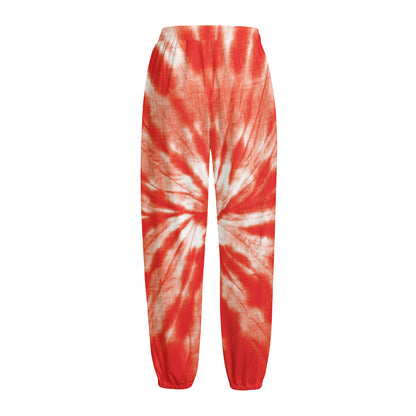 Orange Tie Dye Print Fleece Lined Knit Pants